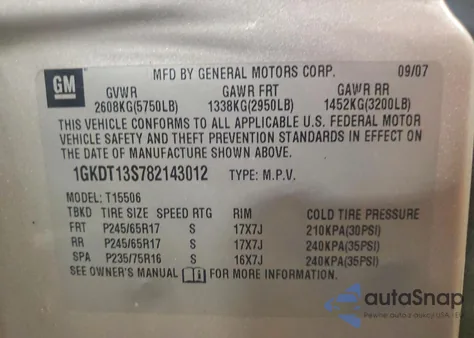 2008 GMC Envoy z USA, uszkodzony, nr VIN 1GKDT13S782143012